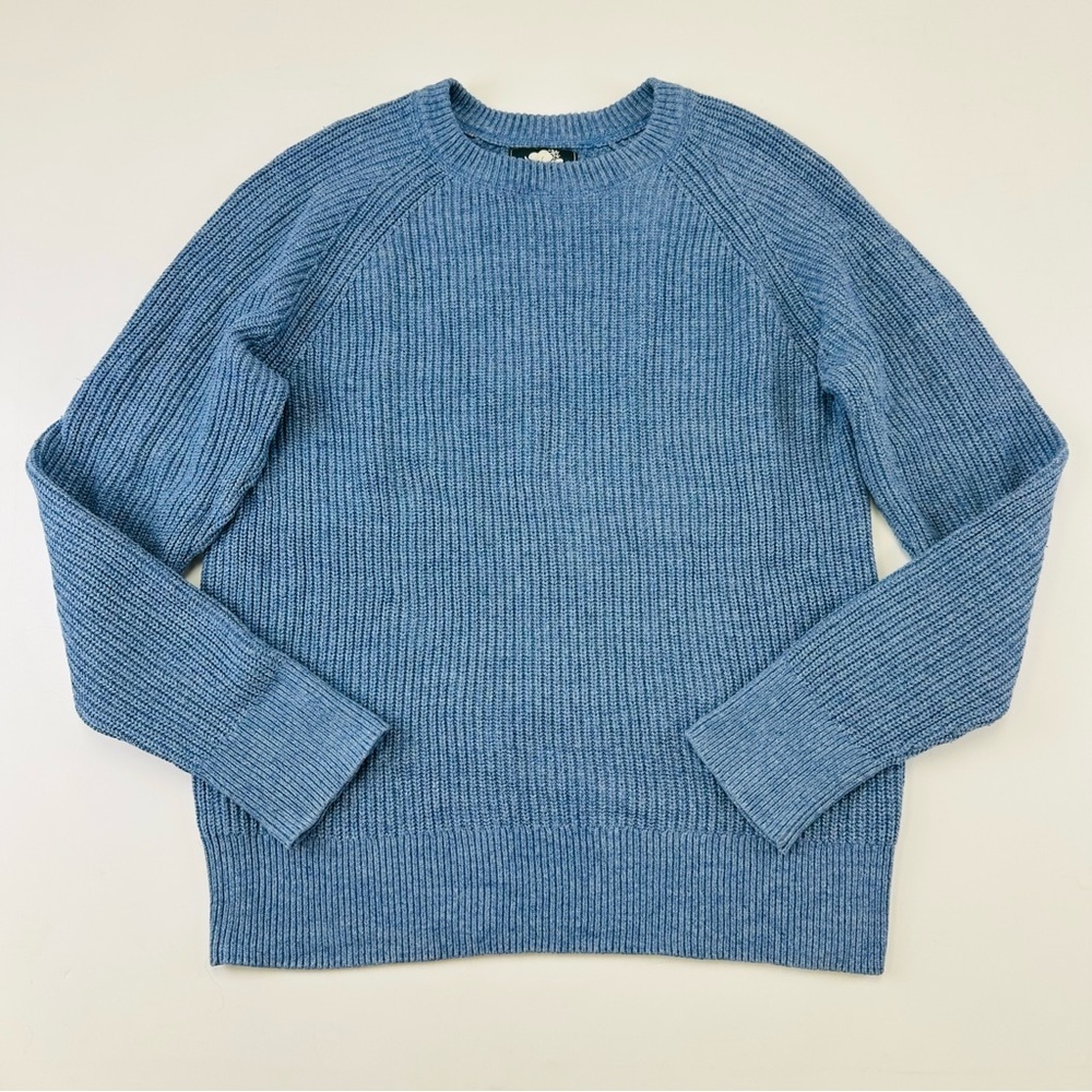 Roots mens blue rib knit crew neck pullover sweater Medium raglan sleeve